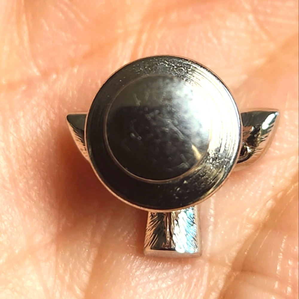 Signed Swarovski Rhodium-Plated Angel Lapel Pin/Tie Tack RARE - Picture 3 of 5